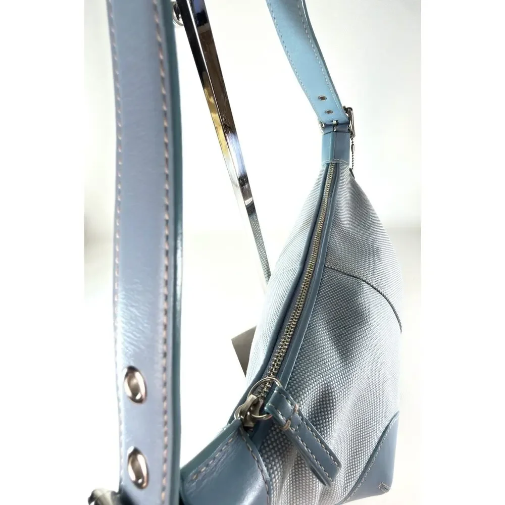 COACH 1839 VINTAGE Light Blue Canvas Leather Demi Hobo Shoulder Bag Purse MINT